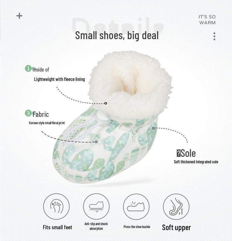Non-Slip Fleece Baby Shoes for 0-1 Year Old Boys & Girls, Pre-Walking Foot Covers, 6-12 Months