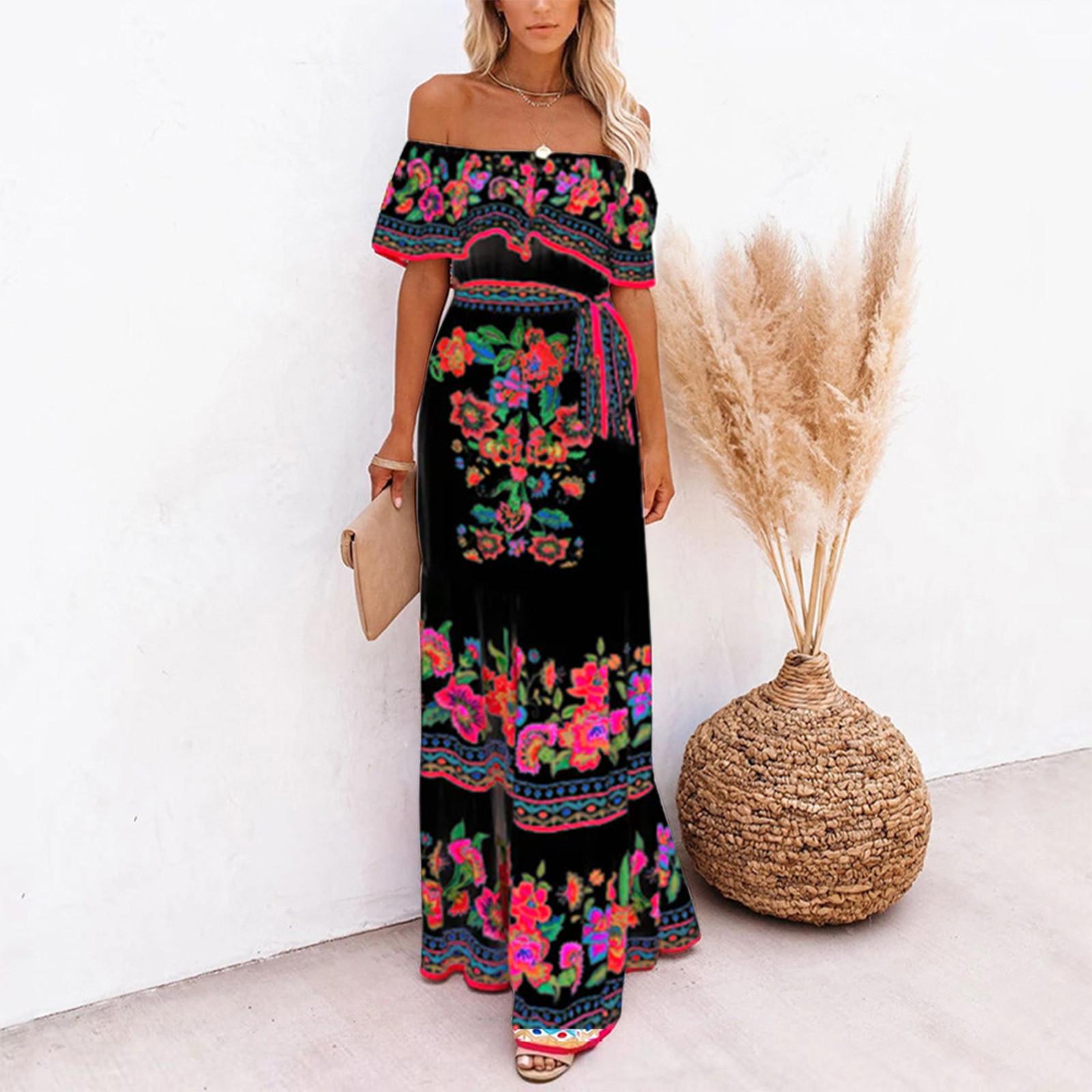 

Модное женское повседневное летнее свободное платье с эластичной талией и принтом на талии L чёрный