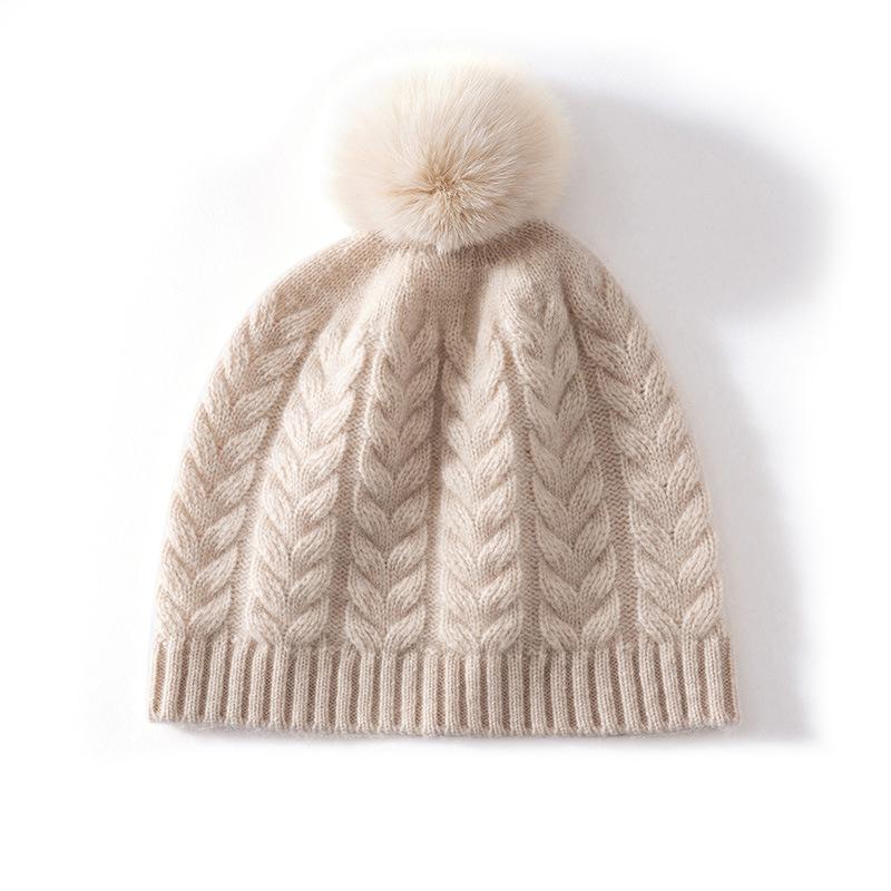 Autumn and winter hairball twisted flower thickened warm dome knitted wool men's and women's cashmere hats wool hats