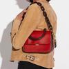 New COACH Rogue Leather Trunk Bag, Small Square Bag, Crossbody Bag, Handbag Small Women's Red/Brown C6341-B4TFN