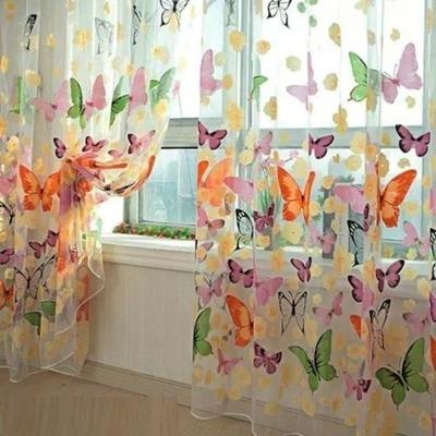 Rod Pocket New Beautiful Window Curtain Large Butterfly Print Screens