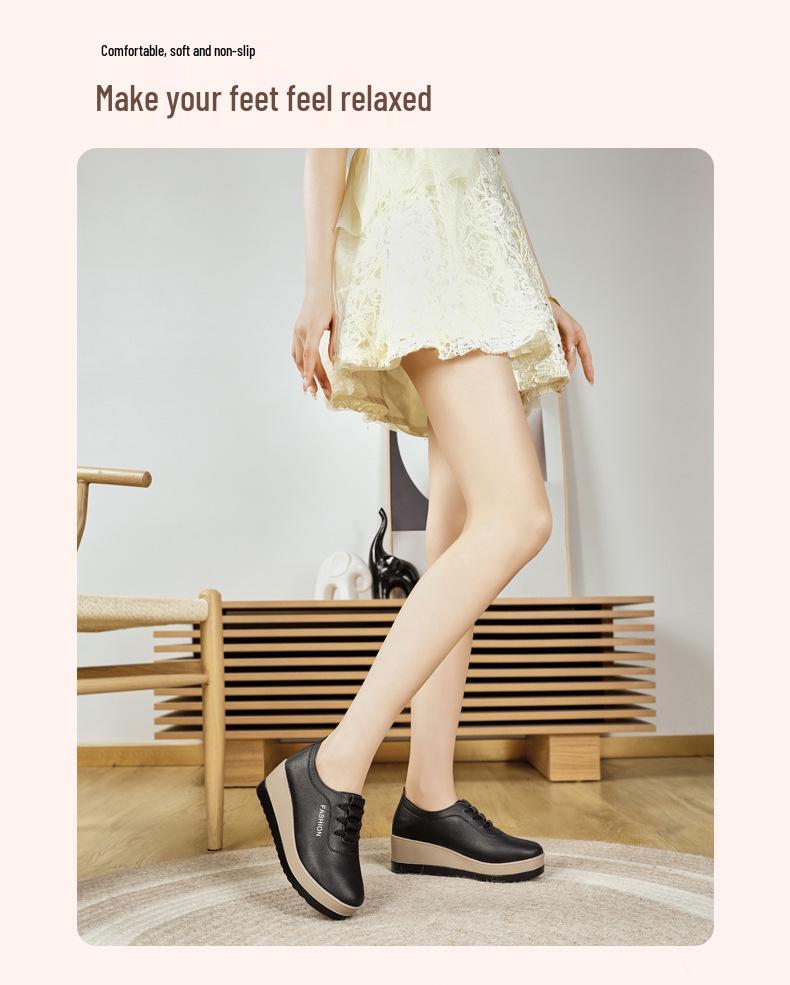 Women's Thick-Soled Leather Platform Shoes: Versatile, Slimming, Lightweight, Soft-Soled, Height-Boosting for Autumn/Winter 2025
