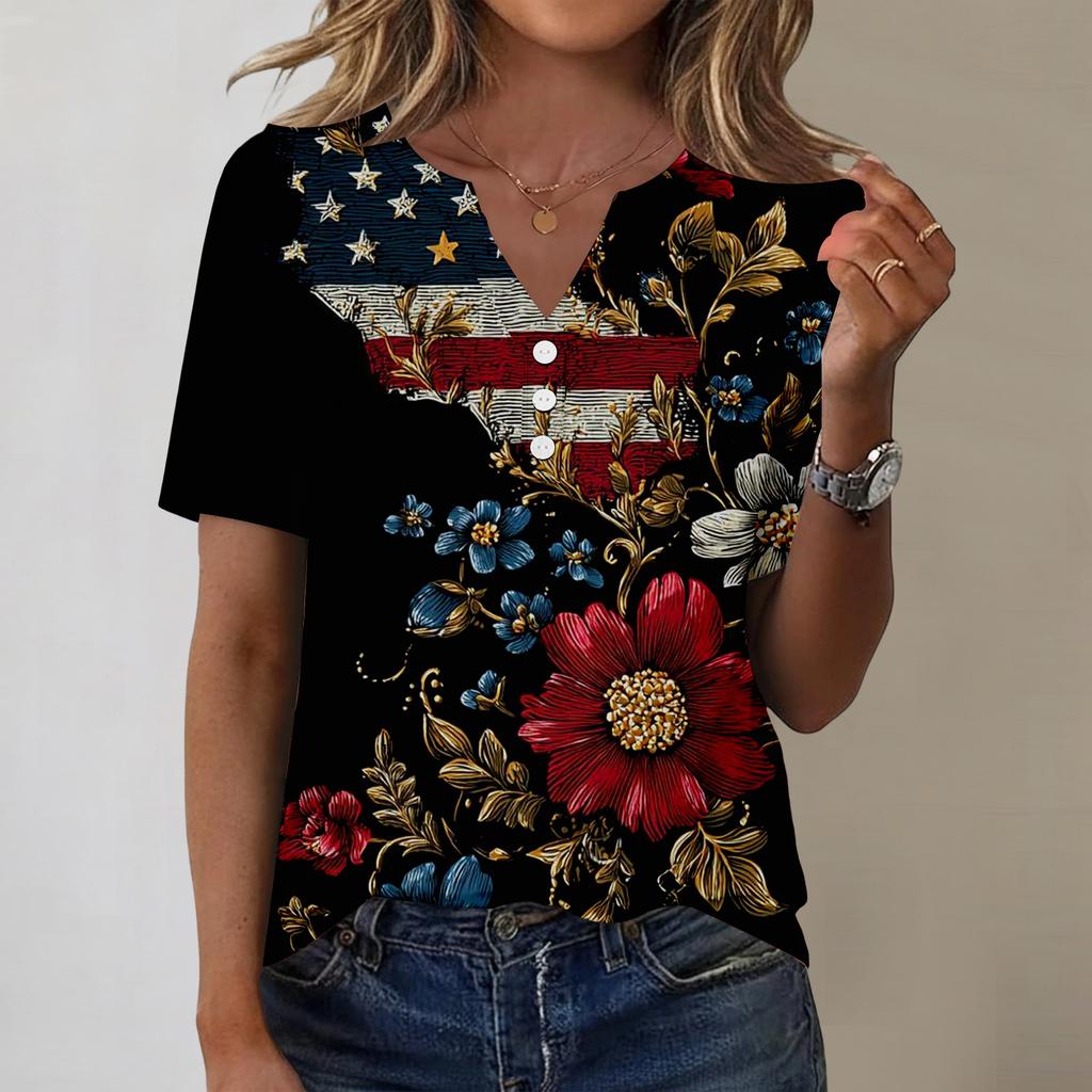 Women's Fashionable Casual Independence Day Print Blouse