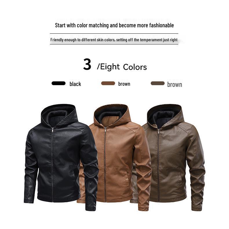 Veste de Moto à Capuche en Cuir PU Rétro pour Homme Printemps/Automne 2025 – Style Décontracté Cool Jeune