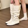 Women's Slouchy Knee High Boots Riding Combat Boots Chunky Block Heel Fall Winter Non-Slip Wide Calf Pull on Low Heels Walking Booties Shoes for Women