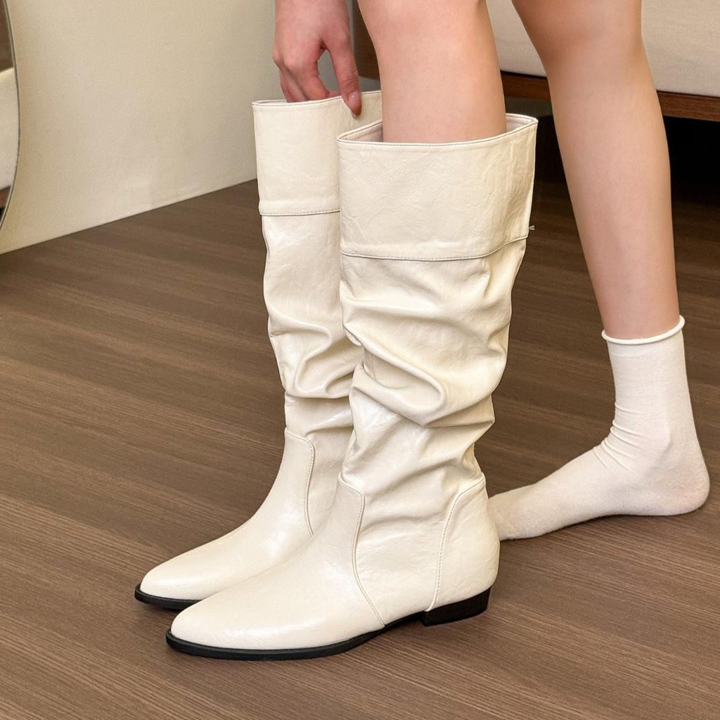 Women's Slouchy Knee High Boots Riding Combat Boots Chunky Block Heel Fall Winter Non-Slip Wide Calf Pull on Low Heels Walking Booties Shoes for Women