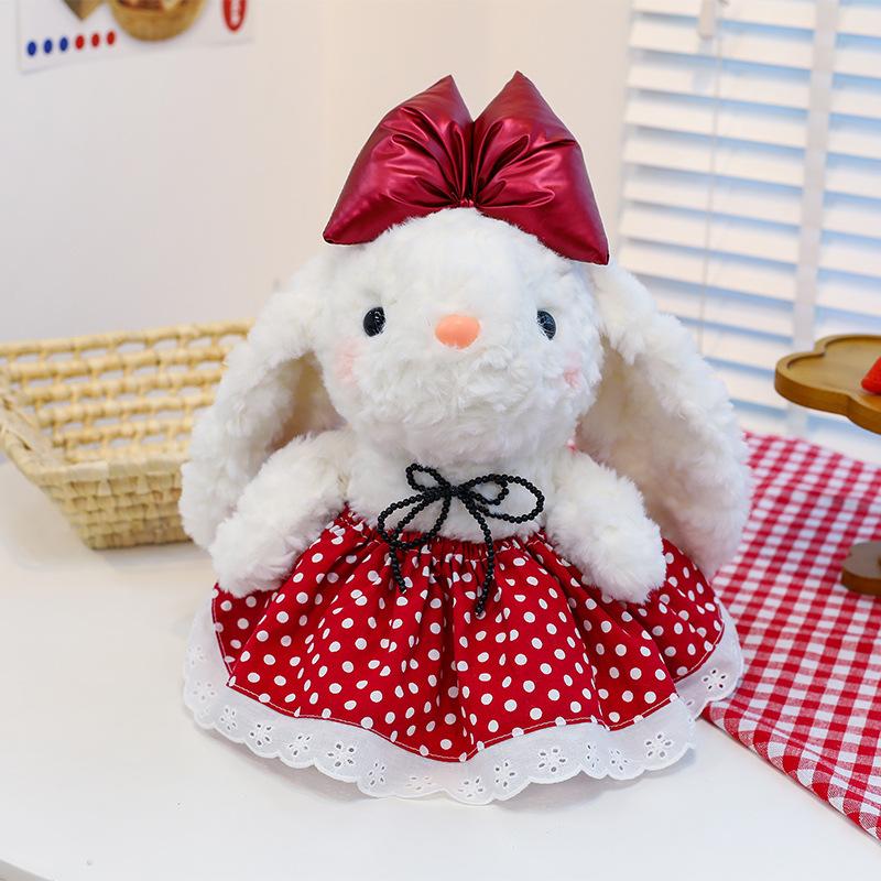 New Cute Lop-eared Rabbit Bear Black Plaid Princess Dress Long-eared Rabbit Toy Plush Doll Bag Doll