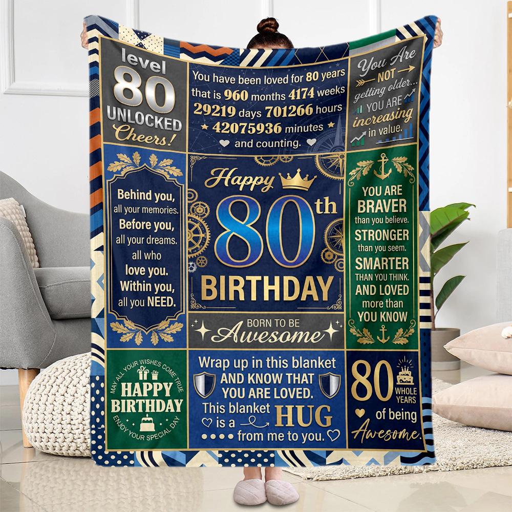 80th Birthday Celebration Blanket Soft Warm Cozy Great for Picnics Bedding Seaside Four Seasons Universal Stylish Decor