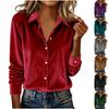 Women's Fashionable Color Lapel Long Sleeved Casual Loose Gold Velvet Shirt Top