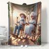 Cozy Flannel Blanket with Vintage Grandparents On Rocking Chairs Design - Soft Warm Throw for Home, Office, Camping & Naps - Mac