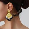 Bohemian Exotic Rhinestone Tassel Necklace & Earrings Set In Antiqued Alloy