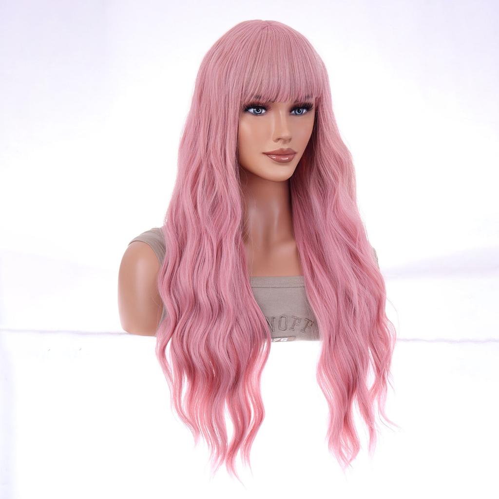 26 Inch Long Curly Full Wigs Heat Resistant Bangs Full Wigs for Photography Stage Movie Hair