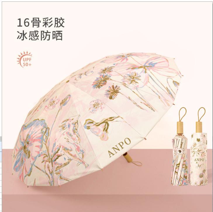 Stylish Double Layer Black Coated UV Protection Sun Umbrella Foldable for Women Rain or Shine