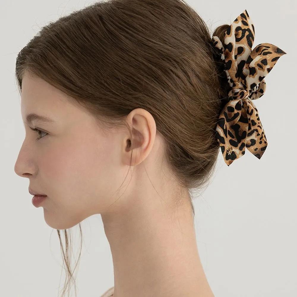 Leopard Double Ribbon Hair Crow Clip HB2276 LEOPARD