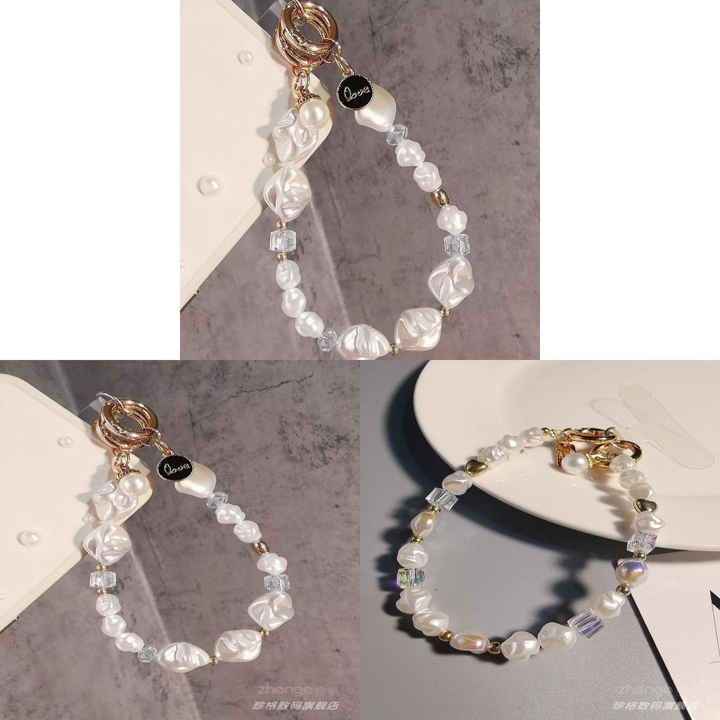 Pvc Phone Lanyard With Pearl Pendant And Crystal Beads For Men And Women