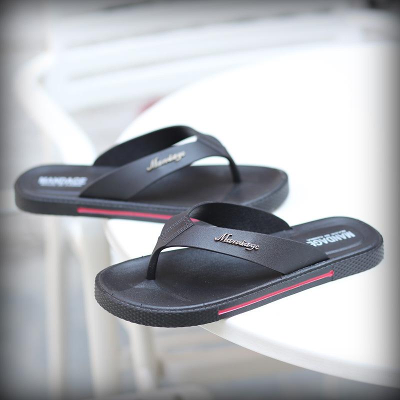

Summer slippers men s Korean version trend one-word drag bathroom bath non-slip thick bottom home indoor and outdoor cool slippers 39