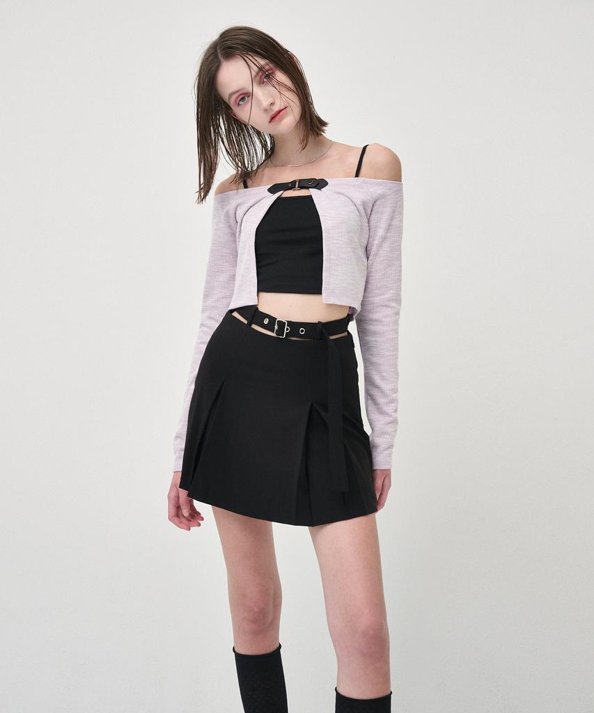 Etmont Belted Pleats Mini Skirt, Black