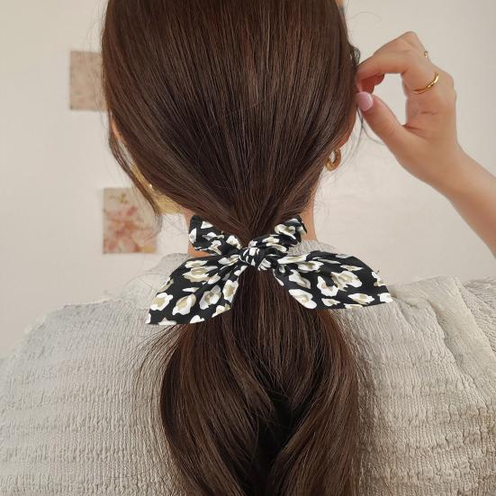 Kaninøre Hårring Leopardtrykk Glatt sateng hårslips Høy elastisk hodebunnsbeskyttelse Hår Scrunchie Hårtilbehør