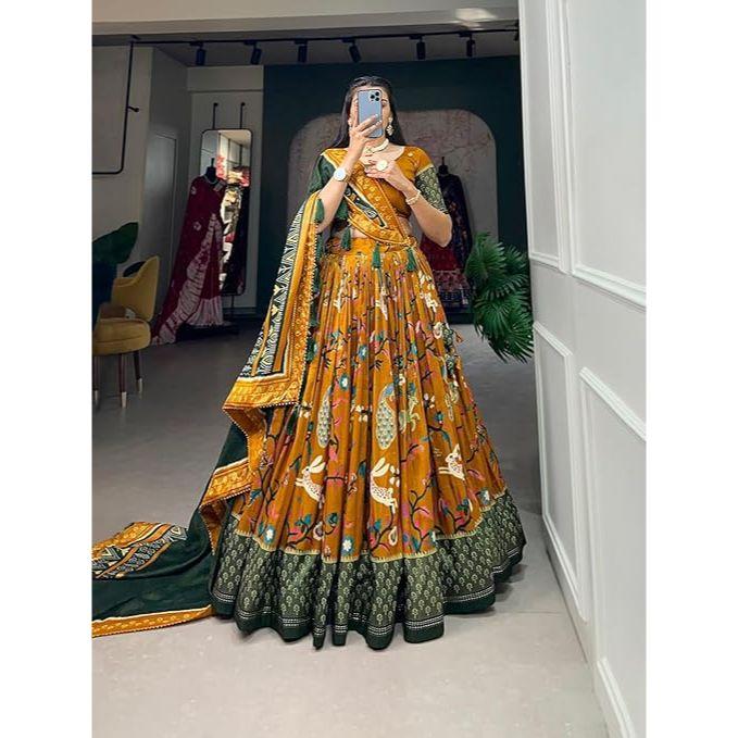 Woman's Perfectly  Collection Tussar Silk Lehenga Choli Patola Print with Foil Work ,Unstiched Blouse,