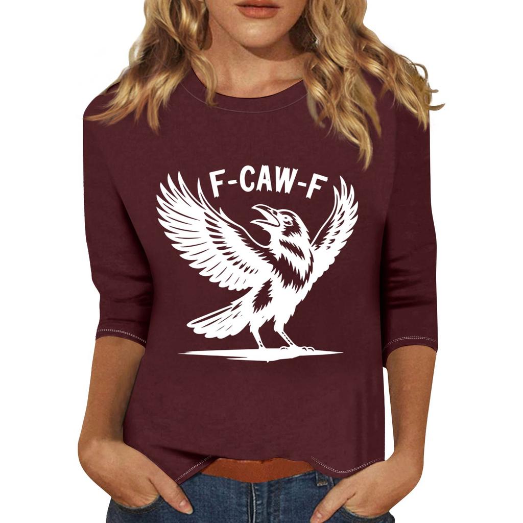 Women's Fashion Casual Three-Quarter Sleeve Printed  Neck T-Shirt Top