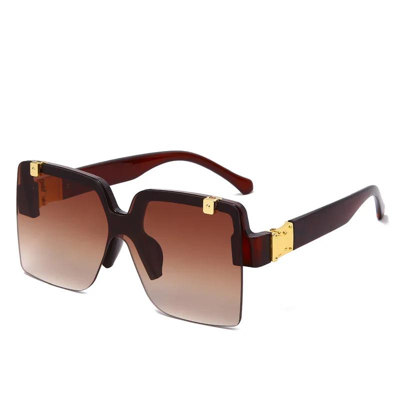 Unique Half Frame Flap Square Sunglasses For Women New Luxury Gradient Sun Glasses Men Oversized Hip Hop Uv400 Eyewear