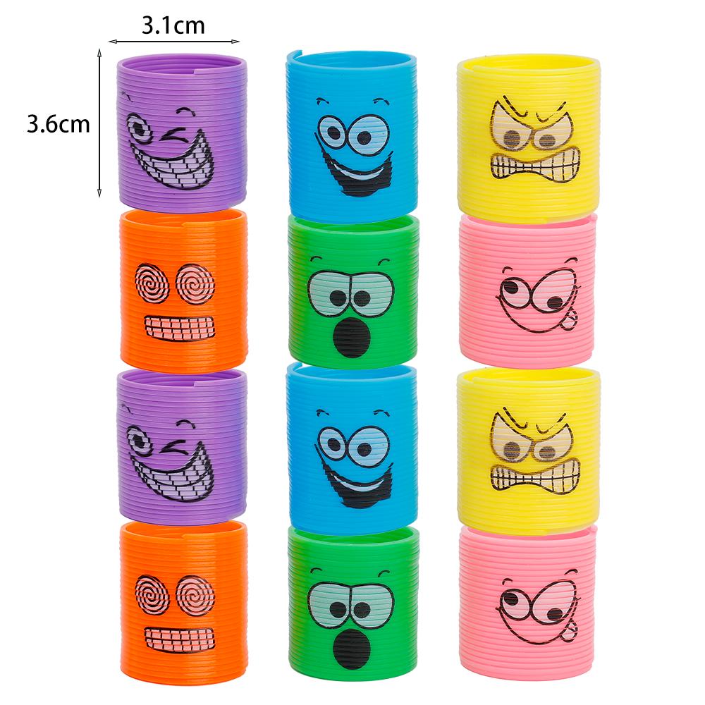 12PCS Children's Colorful Spring Ring Toys Mini Smiling Face Elastic Rainbow Ring Magic Toys Children's Birthday Party Gifts