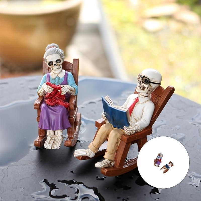 Handgefertigtes Paar auf Schaukelstuhl Harzstatue Elegante Bücherregal Dekoration Künstlerisches Geschenk Für Buchliebhaber Haus Garten