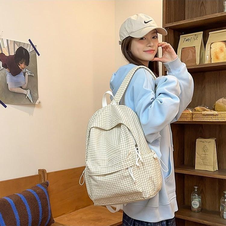 Schoolbag Japanese small fresh female ins Mori simple casual plaid versatile schoolbag junior high school college student backpack