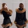 Fluffy Coat Autumn and Winter Faux Fur Coat Women Mid-length Warm Hooded Coat with Faux Fox Fur Collar Plus Size