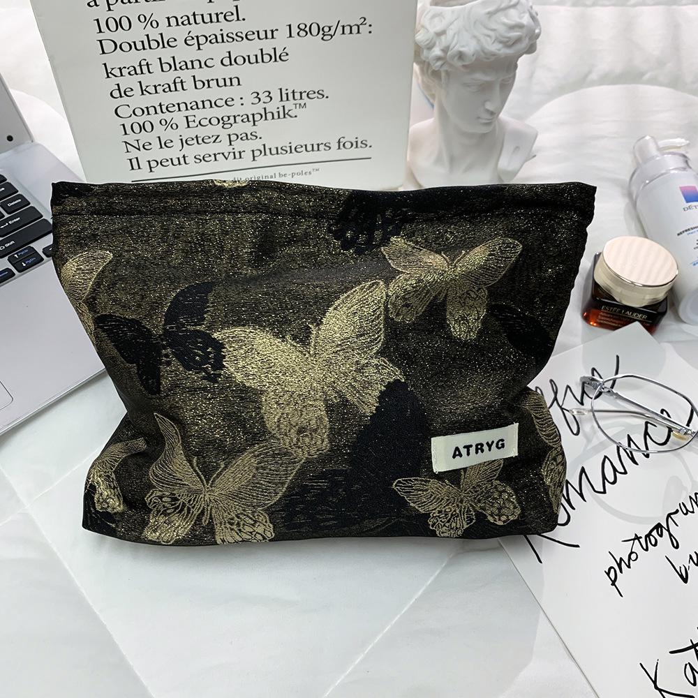 Gold Butterfly Cosmetic Bag: Large-Capacity, High-End Skincare Storage Handbag