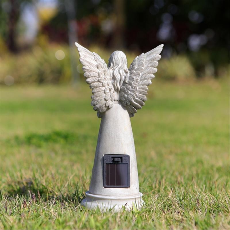 Statui Înger Grădină Rășini Decorațiuni Exterioare, Figurine Îngeri Solare Luminoase pentru Decorațiuni Grădină Curte Artă Cadou Comemorativ