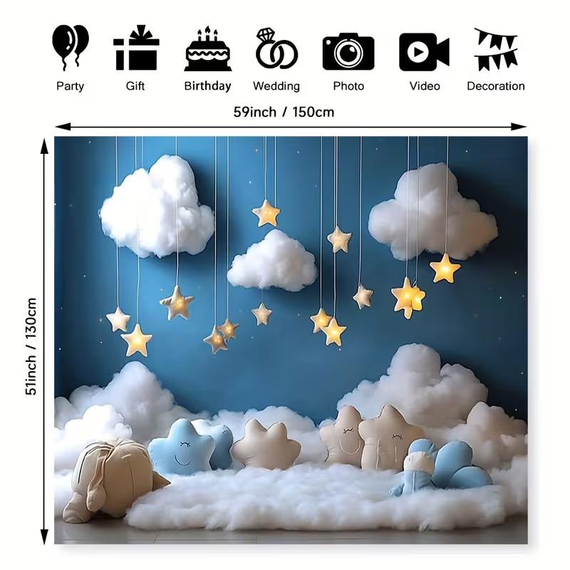 2D Twinkle Star Fluffy Cloud Backdrop Newborn Photography Background