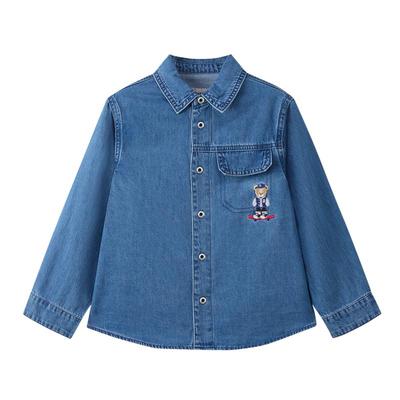 PawinPaw Boys' Cartoon Bear Denim Long Sleeve Shirt