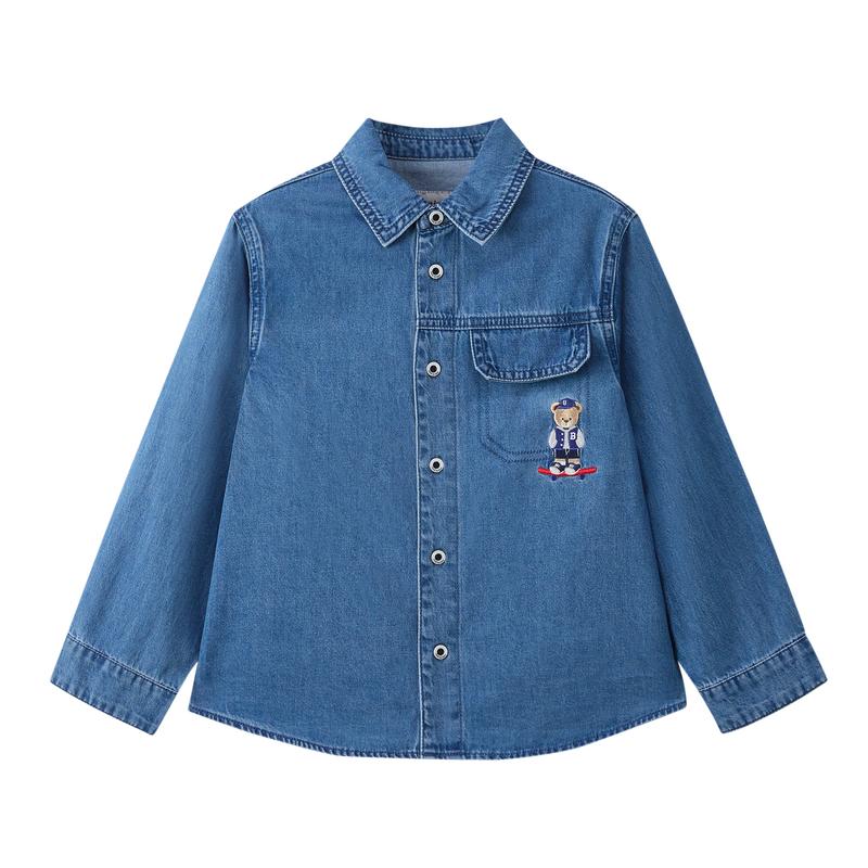 PawinPaw Jungen Cartoon Bär Denim Langarmhemd