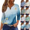 Women's T Shirt Tee Print Button 3/4 Sleeve Daily Weekend Fashion Basic V Neck Regular Top
