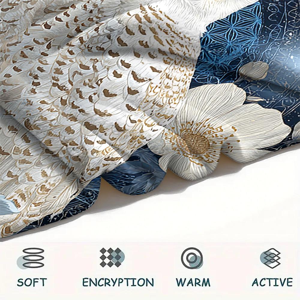 Snowy Owl Print Flannel Blanket, High quality Comfortable for All Seasons, Home Decor, Warmth and Comfort, Perfect for Christmas Gifts