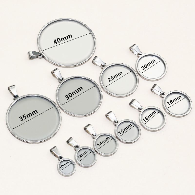 5pcs Never Fade Stainless Steel 10-40mm Inner Size Pendant Cabochon Base Cameo Blank Setting Charm Tray for DIY Jewelry