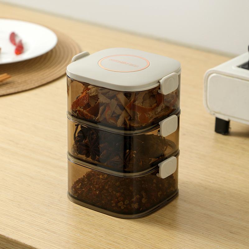 Multi-layer Seasoning Sealed Jar Storage Box, Kitchen Dried Chili Peppers, Sichuan Pepper, Star Anise and Condiments Separate Packaging Storage Box