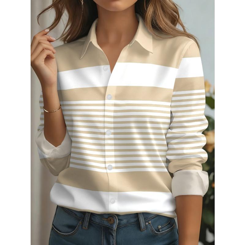 Women's Long-sleeved Shirt, Fashionable Vertical Striped Commuting Business Attire, Loose, Slim and Versatile Top