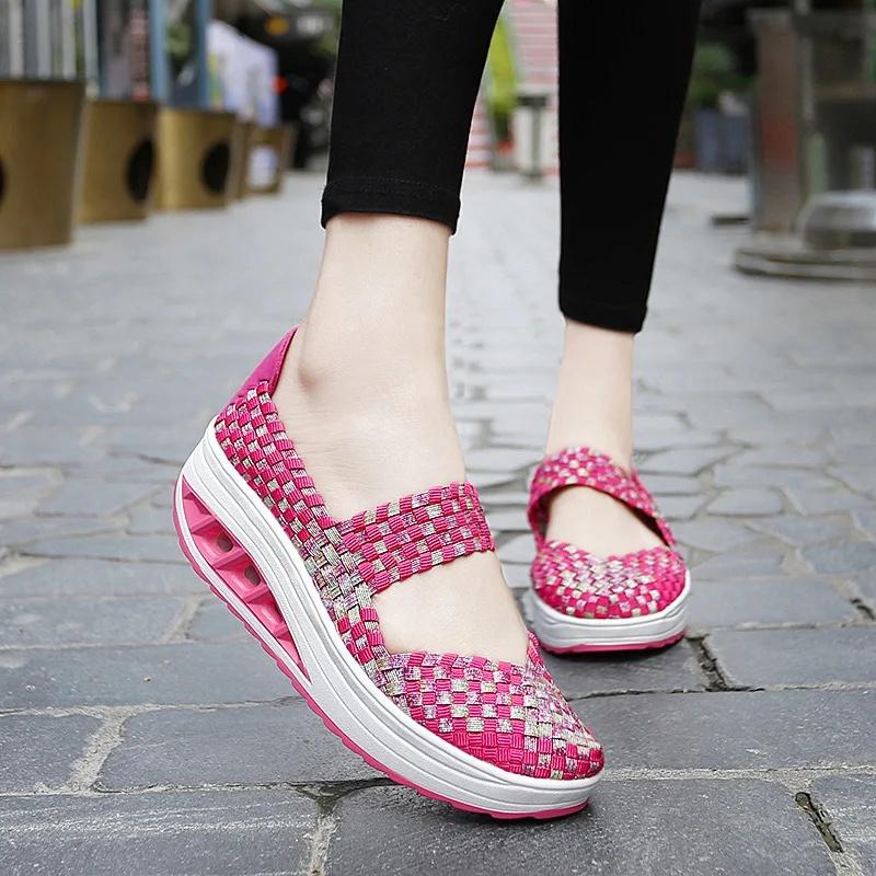 Fashion 2025 New Women's Shoes Hand Woven Casual Shoes Thick Bottom Breathable Single Sandals Slip-On Lazy Travel Shoe Chaussure Femme