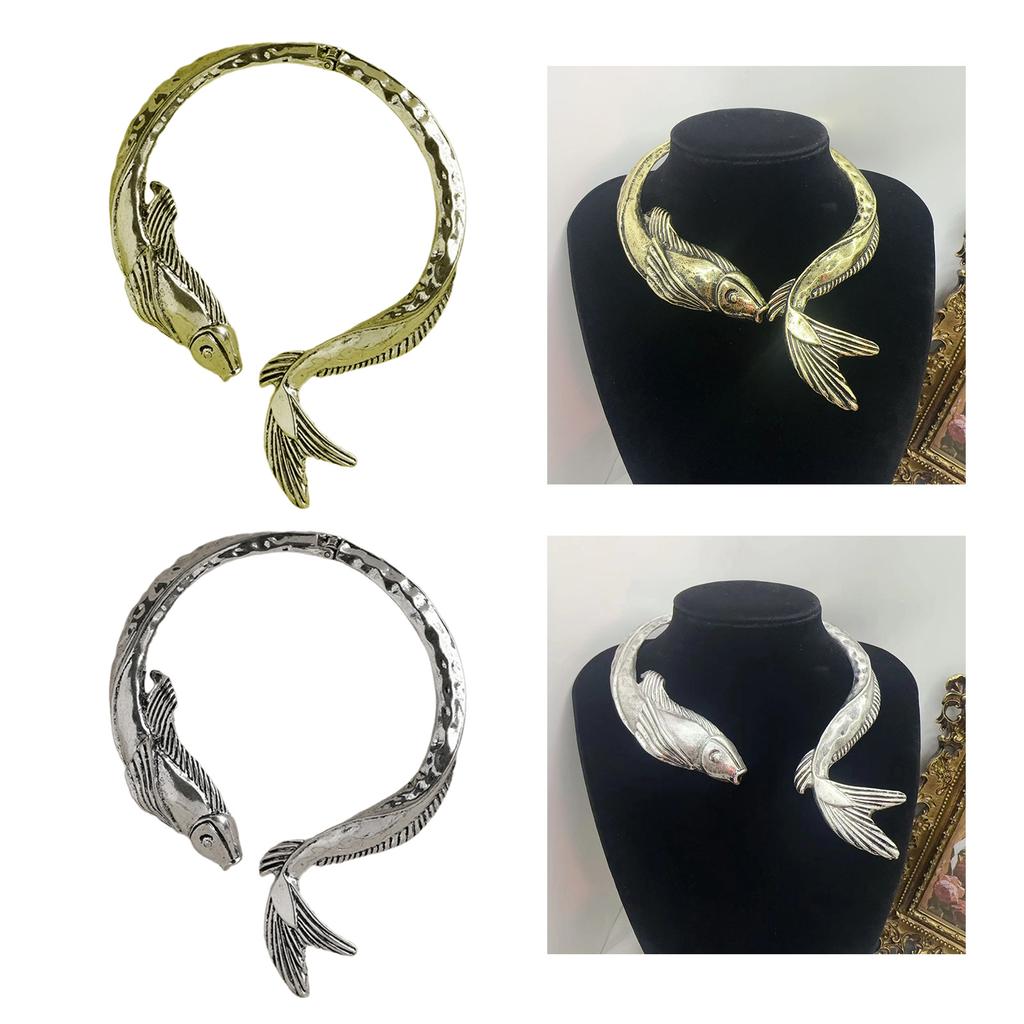 Iögonfallande Fisk Statement Halsband Överdimensionerat Fiskhalsband Legering Textur Unikt Halsband Kedja Smycken för Daglig Fest