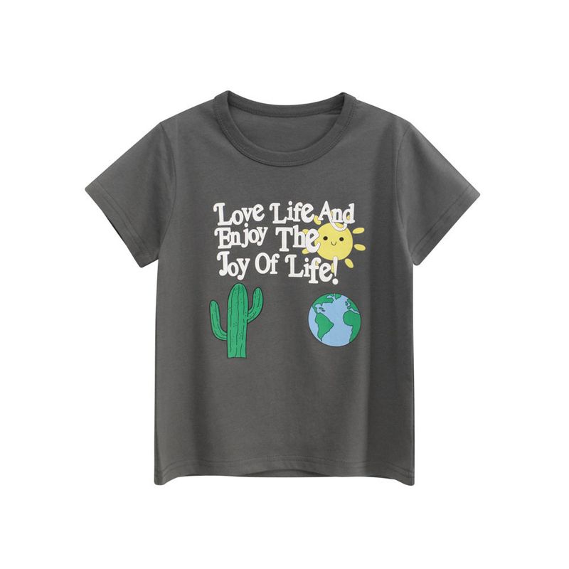27Kids Children s Clothing Summer Boys Short-Sleeved T-Shirt Kidsren s Half-Sleeved Letter Printed Clothes Baby Pure Cotton Top 9A007 Dark Gray 120