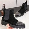Chelsea Boots Men'S Boots Leather High-Top Rivet Boots Top Layer Cowhide Autumn And Winter Punk Boots Frosted Leather Boots Men