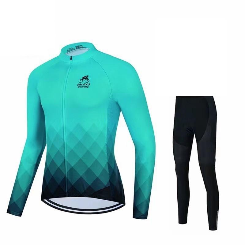 Mens Long Sleeve Cycling Jersey Set Quick Dry Breathable Lightweight Road Mountain Bike Apparel Fall Season