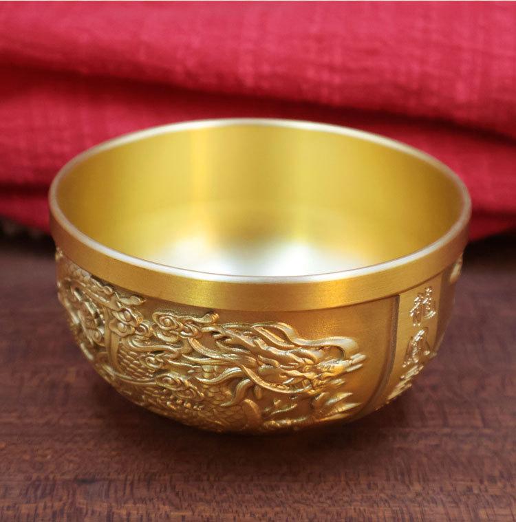 Brass Auspicious Pure Copper Dragon and Phoenix Treasure Bowl Ornament Office Home Desktop Creative Deco