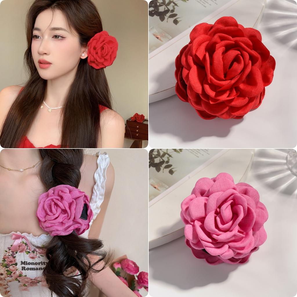 2/3 PCS New Solid Color Fabric Rose Flower Hair Claw for Women Girls Barrette Elegant Shark Clips Set Headwear Accessories Gifts
