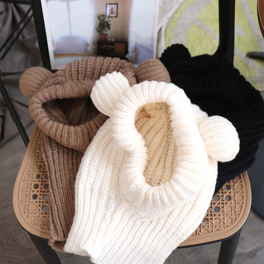 Windproof Knit Hooded Beanie Hat Solid Color Winter Pullover Helmet Cap Girls