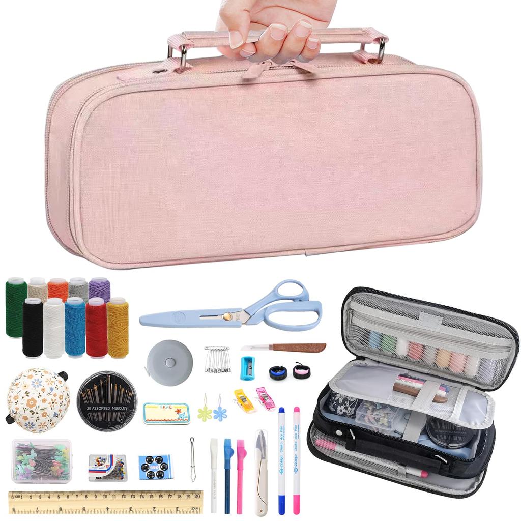 Chosenal Sewing Kit for Elementary School Girls and Portable Sewing Set with 10 Colors of Sewing Suitable for Adults and Home Use Boys, Thread, (Pink)