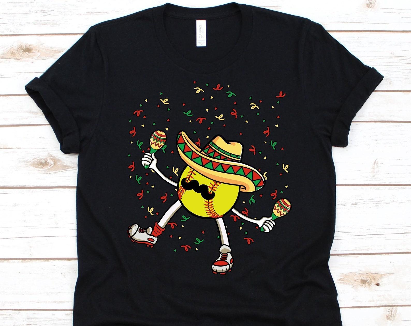 Dancing Softball Shirt, Cinco De Mayo Gift, Mexican Holiday, Battle Of Puebla, Mexican- American Culture, Softball Design, Softball Player 2XL