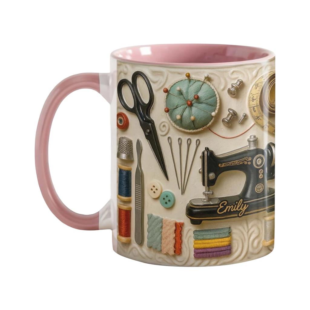 Love Sewing Personalized Sewing Mug, Perfect Gift For Creative Souls With Sewing Theme,Custom Mug,Gift For Crafter